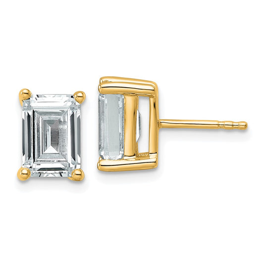 14K Yellow Gold 5 Ctw Lab Grown Diamond Vs+ F+ Emerald 4 Prong Heavy Wt. Stud Earrings