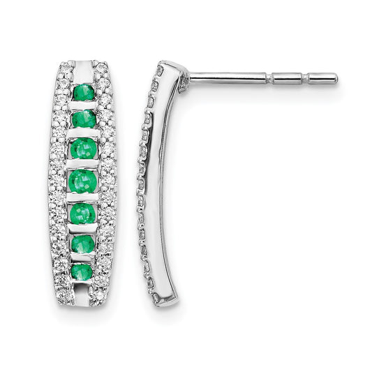 14k White Gold 1/3 Ct. Lab Grown Diamond VS/SI+ G+ and Created Emerald Fashion Post Earrings