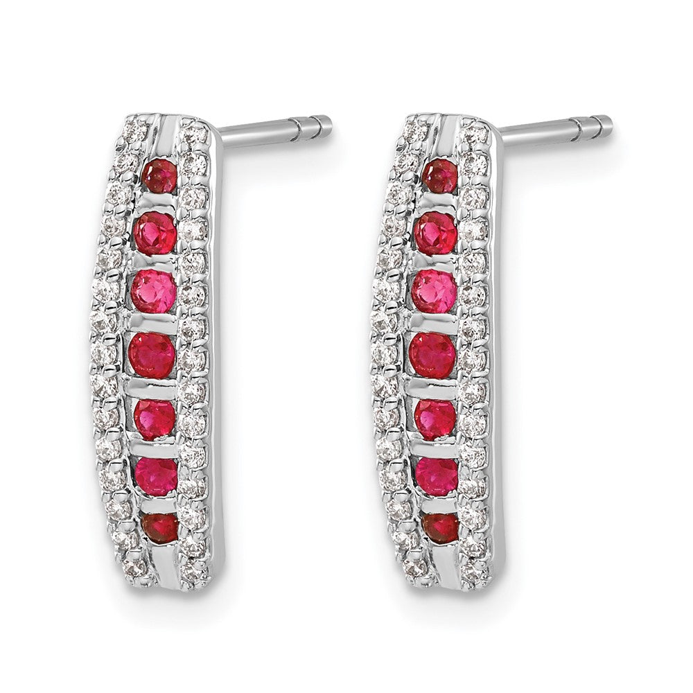 14k White Gold 1/3 Ct. Lab Grown Diamond VS/SI+ G+ and Created Ruby Fashion Post Earrings