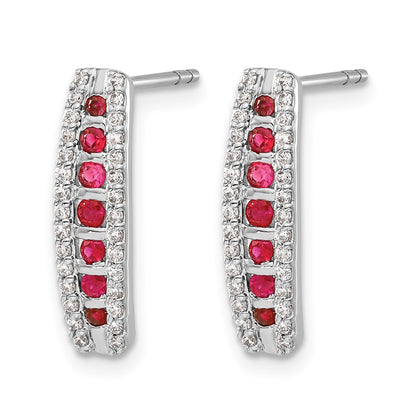 14k White Gold 1/3 Ct. Lab Grown Diamond VS/SI+ G+ and Created Ruby Fashion Post Earrings