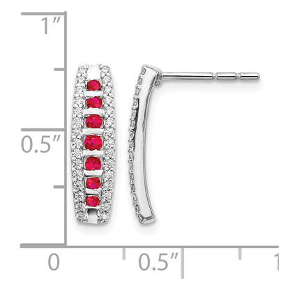 14k White Gold 1/3 Ct. Lab Grown Diamond VS/SI+ G+ and Created Ruby Fashion Post Earrings