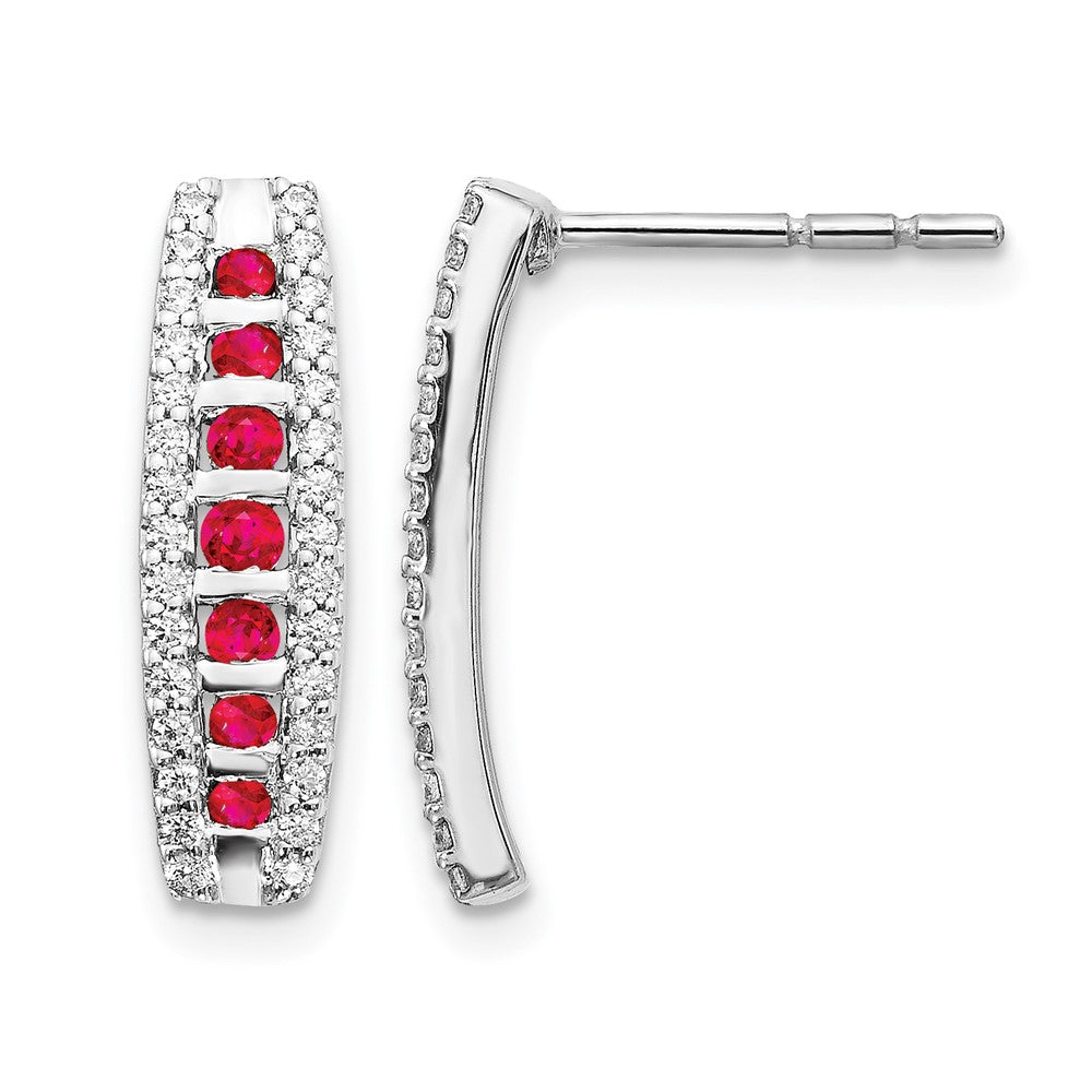 14k White Gold 1/3 Ct. Lab Grown Diamond VS/SI+ G+ and Created Ruby Fashion Post Earrings