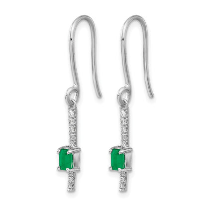 14k White Gold 1/8 Ct. Lab Grown Diamond VS/SI+ G+ and Created Emerald Sheppards Hook Earrings