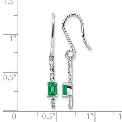 14k White Gold 1/8 Ct. Lab Grown Diamond VS/SI+ G+ and Created Emerald Sheppards Hook Earrings