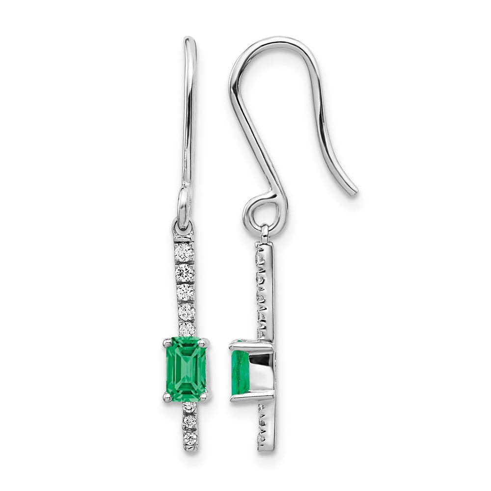 14k White Gold 1/8 Ct. Lab Grown Diamond VS/SI+ G+ and Created Emerald Sheppards Hook Earrings