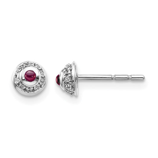 14K White Gold Diamond And Cabochon Rhodolite Garnet Earrings