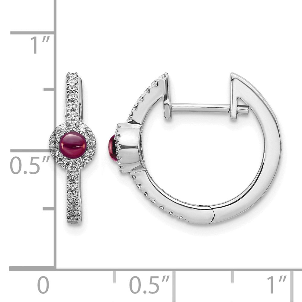 14K White Gold Diamond And Cabochon Rhodolite Garnet Earrings