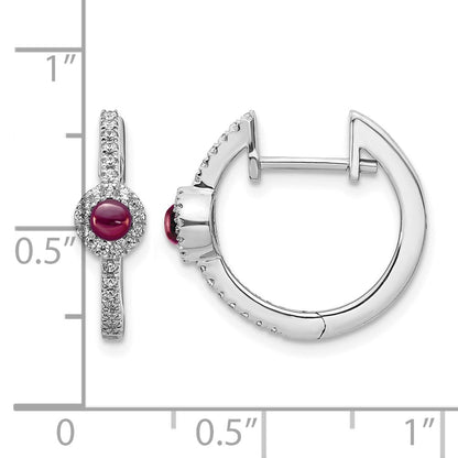 14K White Gold Diamond And Cabochon Rhodolite Garnet Earrings