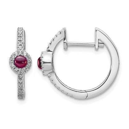 14K White Gold Diamond And Cabochon Rhodolite Garnet Earrings