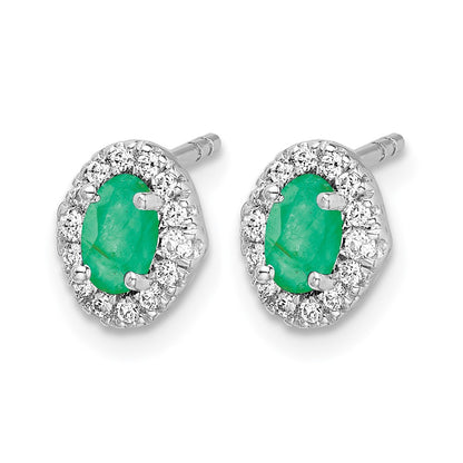 14k White Gold 1/6 Ct. Lab Grown Diamond VS/SI+ G+ and Oval Created Emerald Halo Post Earrings