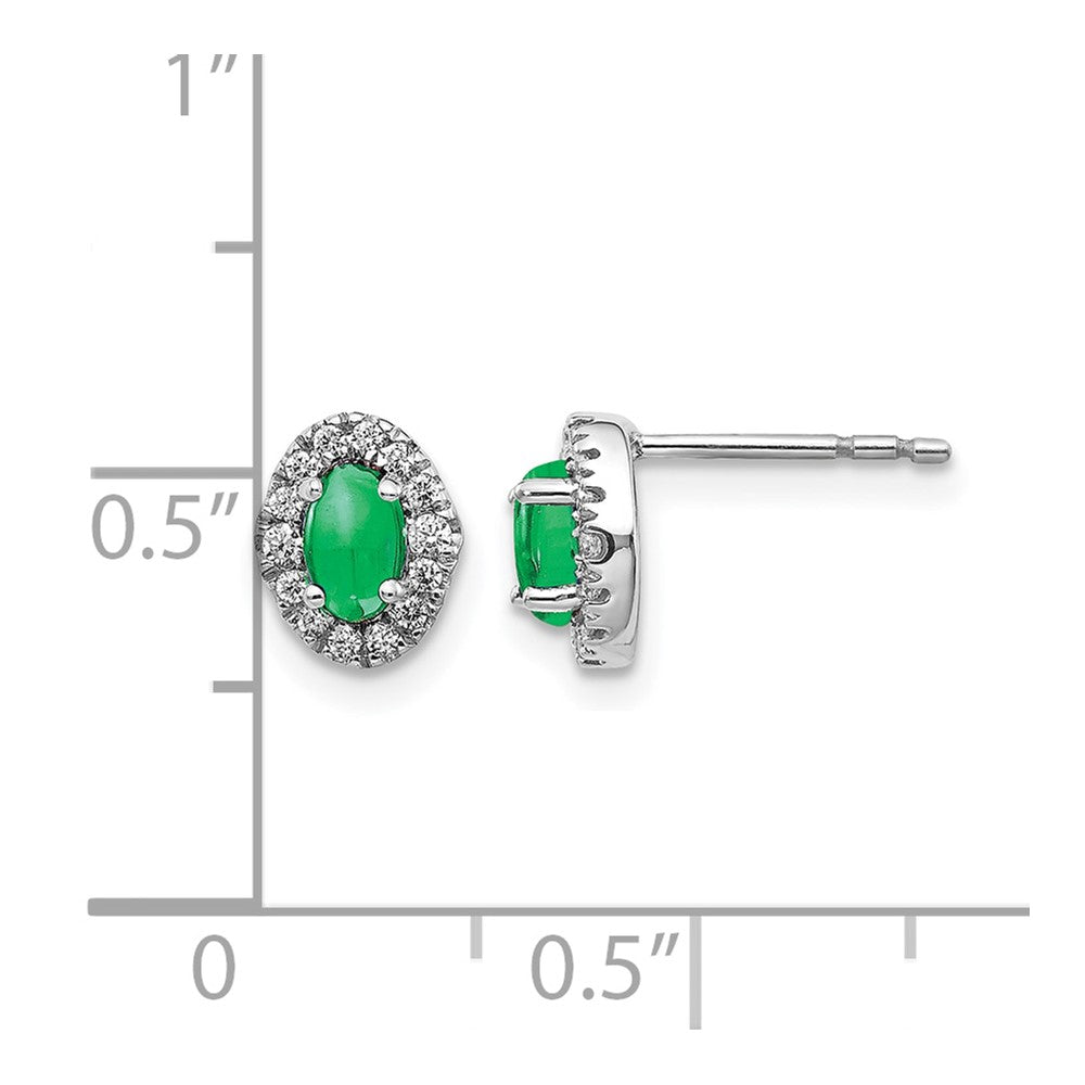 14k White Gold 1/6 Ct. Lab Grown Diamond VS/SI+ G+ and Oval Created Emerald Halo Post Earrings