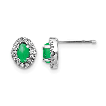 14k White Gold 1/6 Ct. Lab Grown Diamond VS/SI+ G+ and Oval Created Emerald Halo Post Earrings