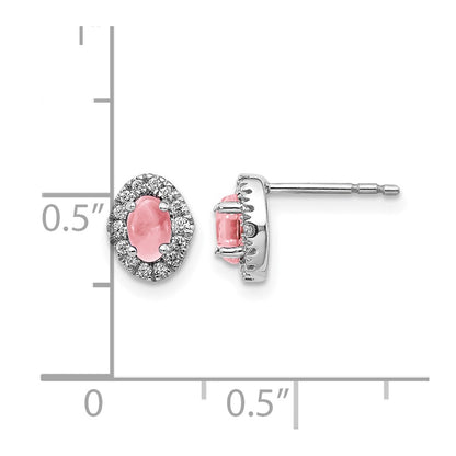 14K White Gold Diamond And Cabochon Pink Tourmaline Earrings