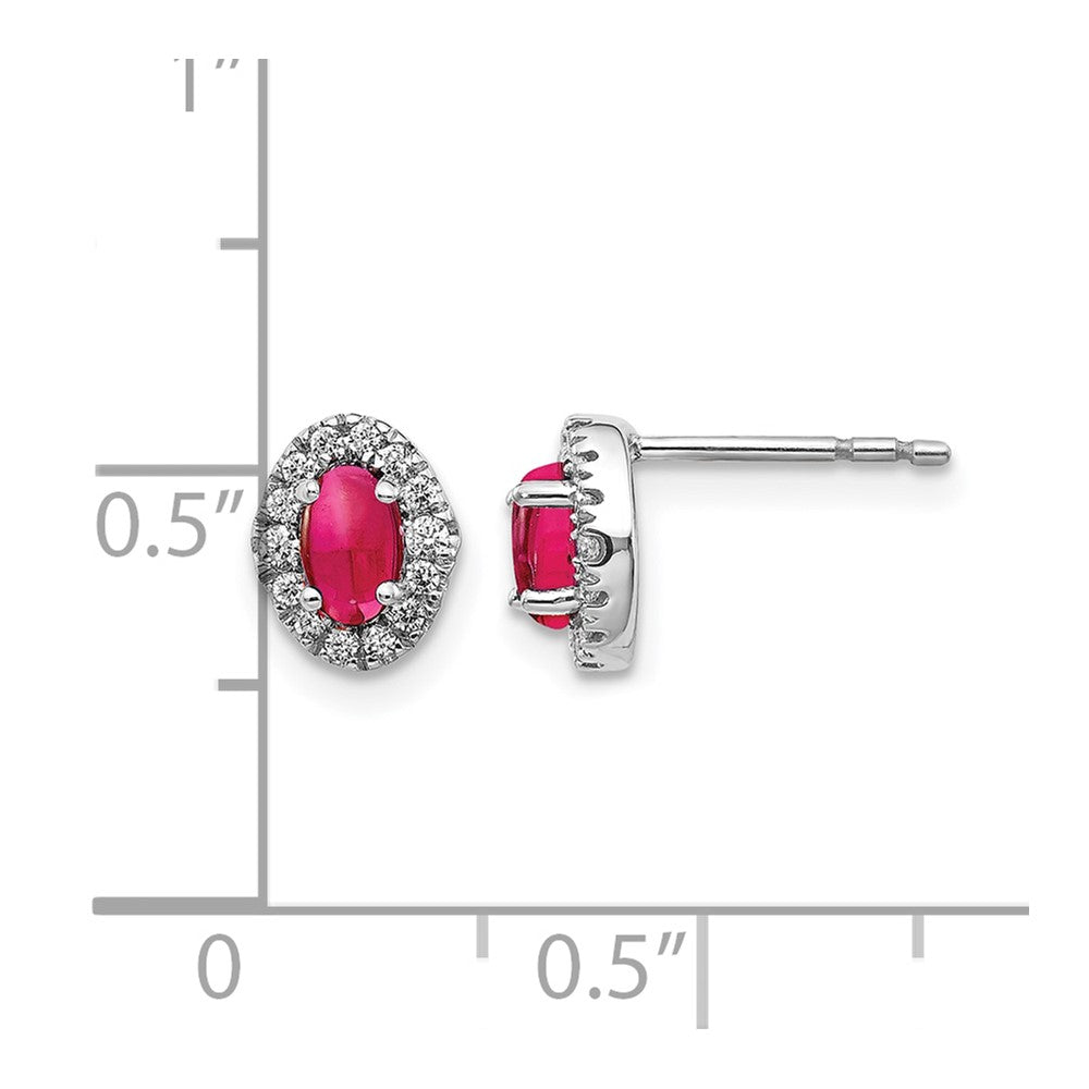 14k White Gold 1/6 Ct. Lab Grown Diamond VS/SI+ G+ and Oval Created Ruby Halo Post Earrings