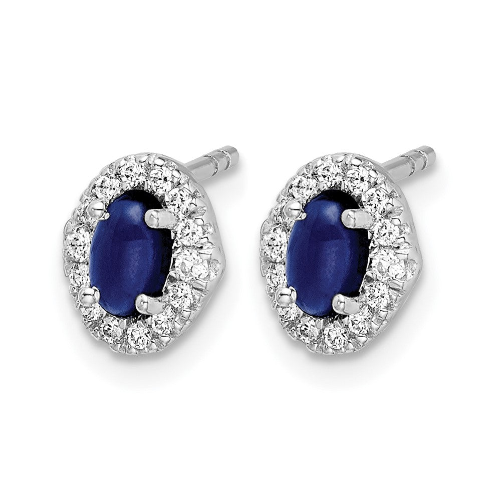 14k White Gold 1/6 Ct. Lab Grown Diamond VS/SI+ G+ and Oval Created Sapphire Halo Post Earrings