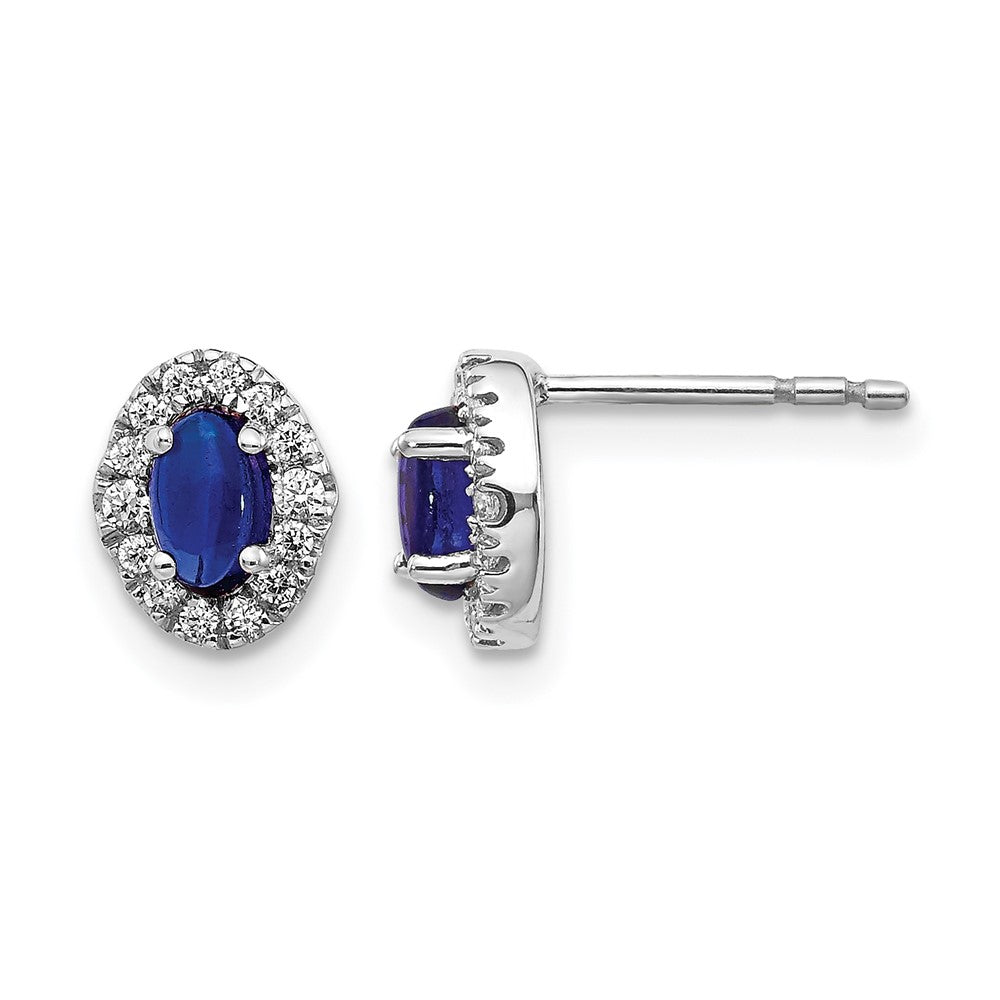 14k White Gold 1/6 Ct. Lab Grown Diamond VS/SI+ G+ and Oval Created Sapphire Halo Post Earrings