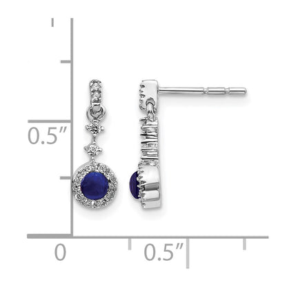 14k White Gold 1/6 Ct. Lab Grown Diamond VS/SI+ G+ and Cabochon Created Sapphire Dangle Post Earrings