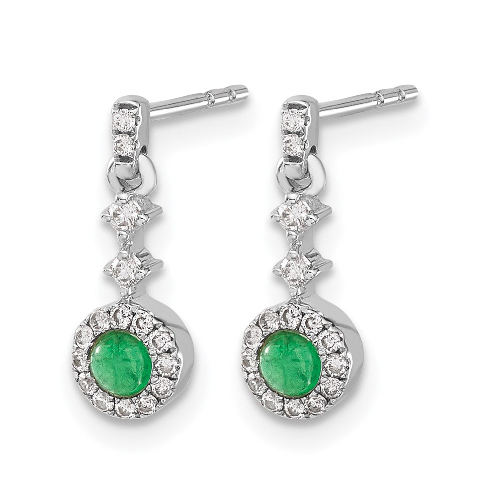 14k White Gold 1/6 Ct. Lab Grown Diamond VS/SI+ G+ and Created Emerald Dangle Post Earrings