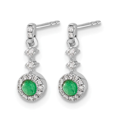 14k White Gold 1/6 Ct. Lab Grown Diamond VS/SI+ G+ and Created Emerald Dangle Post Earrings