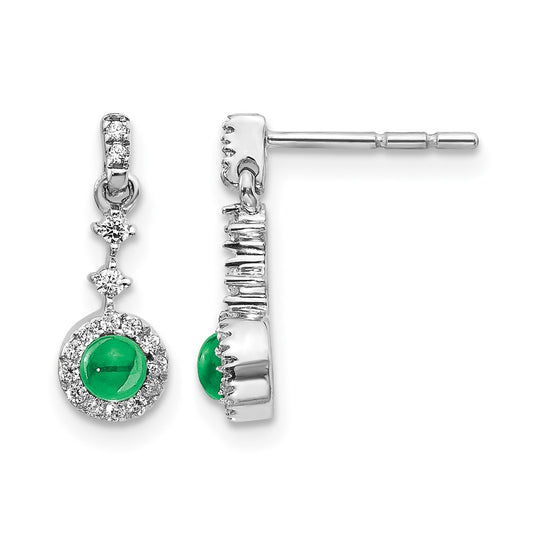 14k White Gold 1/6 Ct. Lab Grown Diamond VS/SI+ G+ and Created Emerald Dangle Post Earrings