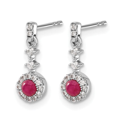 14k White Gold 1/6 Ct. Lab Grown Diamond VS/SI+ G+ and Cabochon Created Ruby Dangle Post Earrings