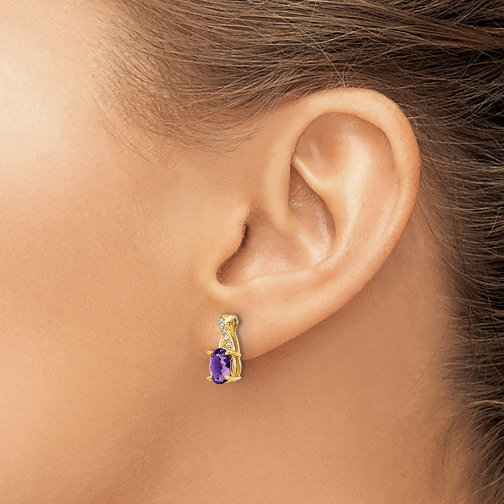 10K Yellow Gold Amethyst And Diamond Earrings