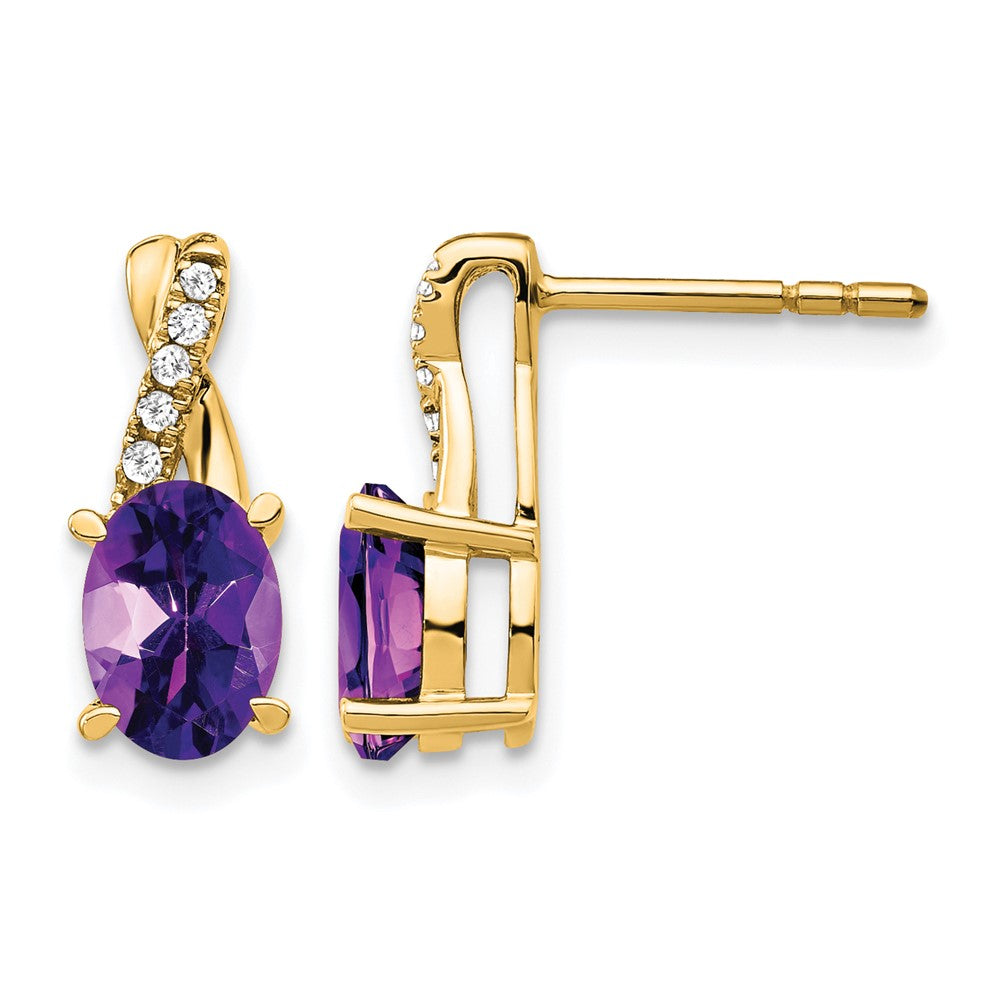 10K Yellow Gold Amethyst And Diamond Earrings