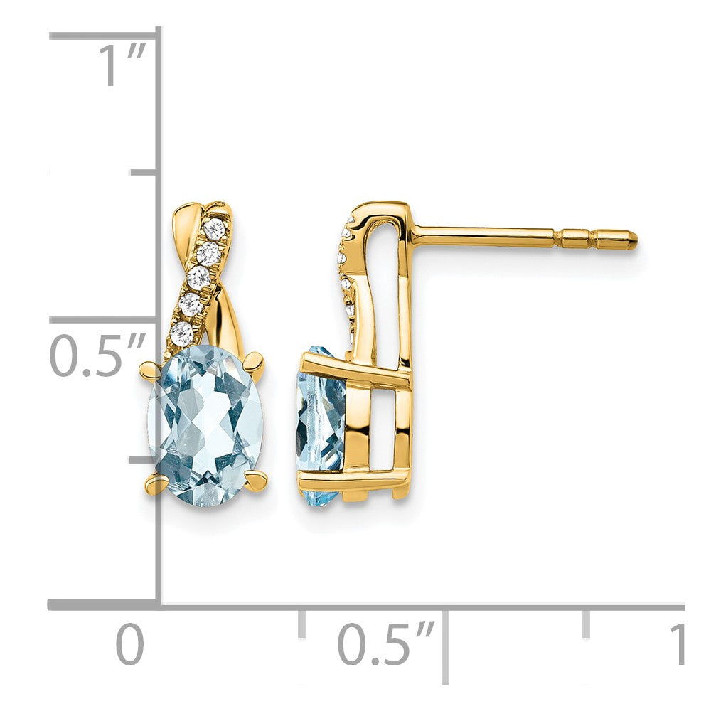 10K Yellow Gold Aquamarine And Diamond Earrings