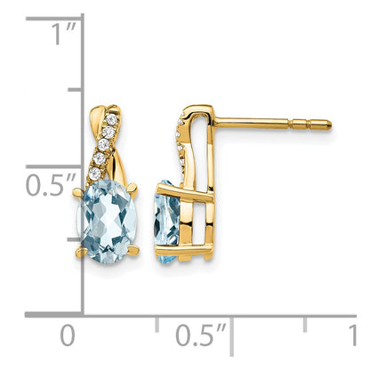 10K Yellow Gold Aquamarine And Diamond Earrings