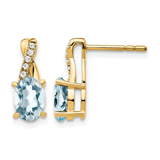 10K Yellow Gold Aquamarine And Diamond Earrings