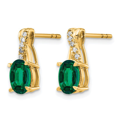 10K Yellow Gold Created Emerald And Diamond Earrings