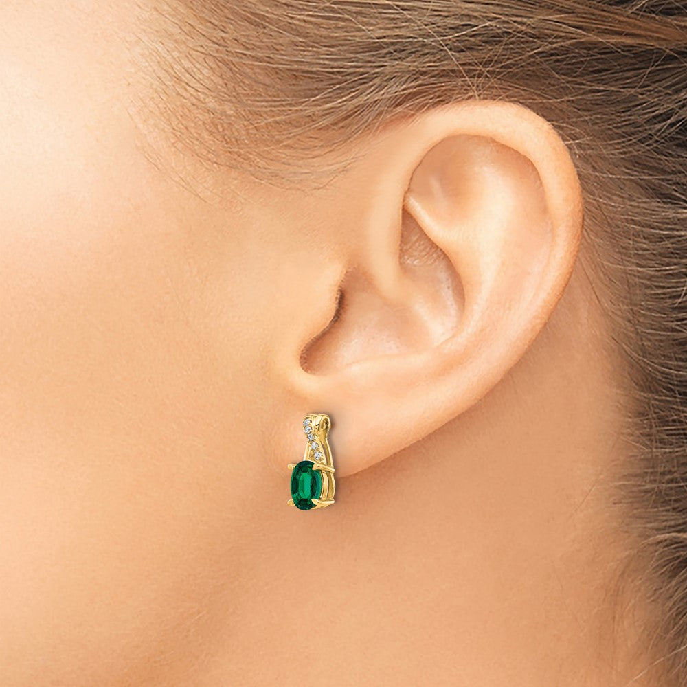 10K Yellow Gold Created Emerald And Diamond Earrings