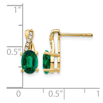 10K Yellow Gold Created Emerald And Diamond Earrings