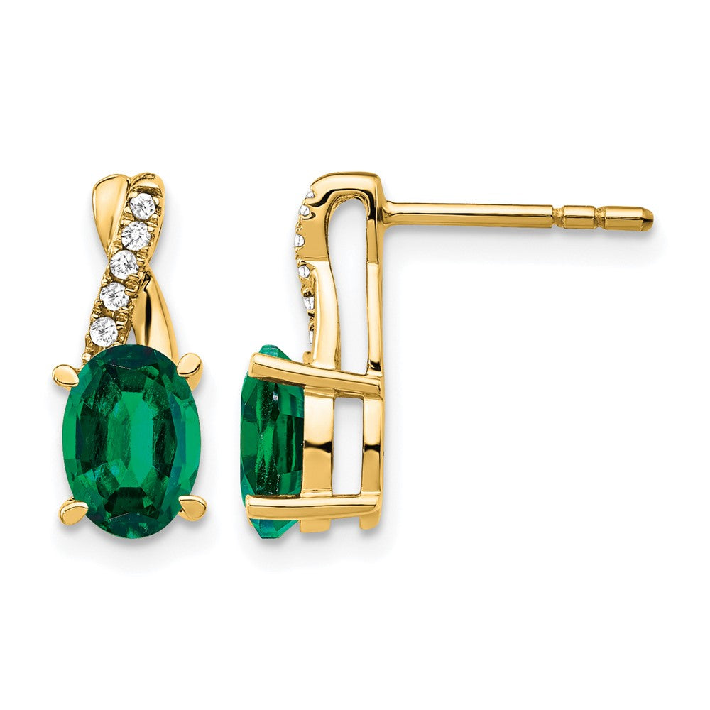 10K Yellow Gold Created Emerald And Diamond Earrings