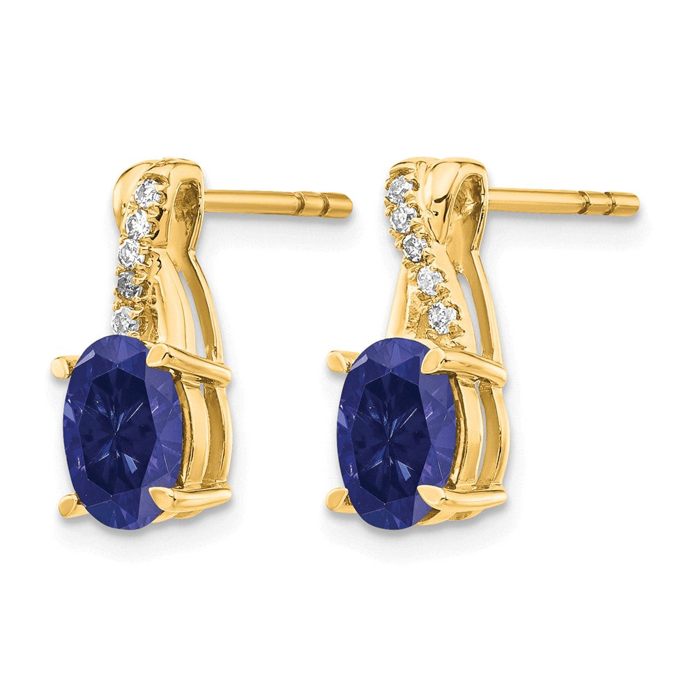 10K Yellow Gold Created Sapphire And Diamond Earrings