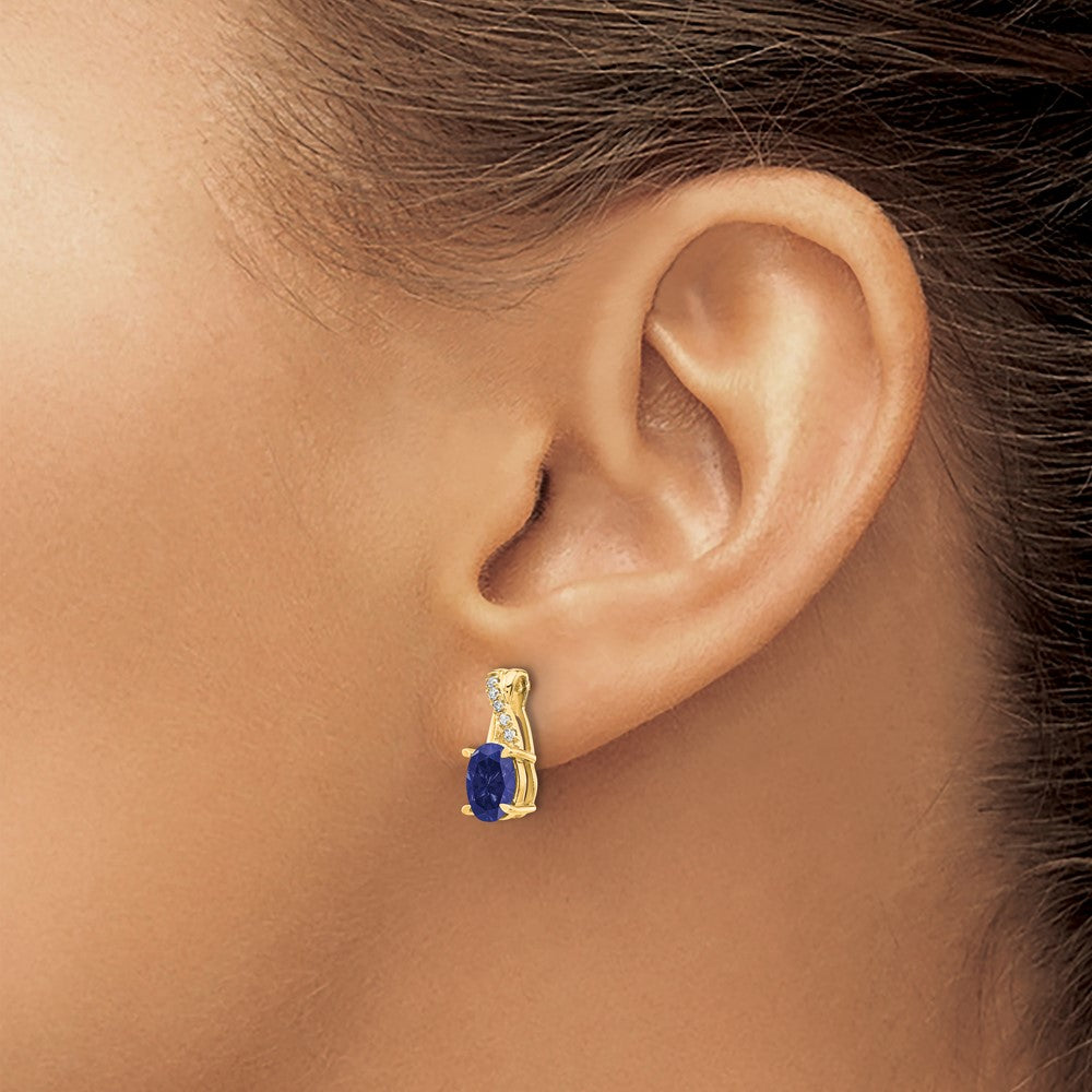 10K Yellow Gold Created Sapphire And Diamond Earrings