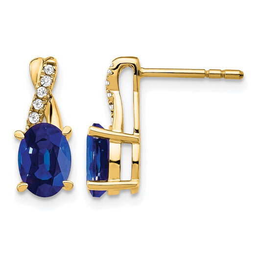 10K Yellow Gold Created Sapphire And Diamond Earrings