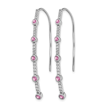 14k White Gold 3/8 Ct. Lab Grown Diamond VS/SI+ G+ and Lab Created Pink Sapphire Threader Earrings