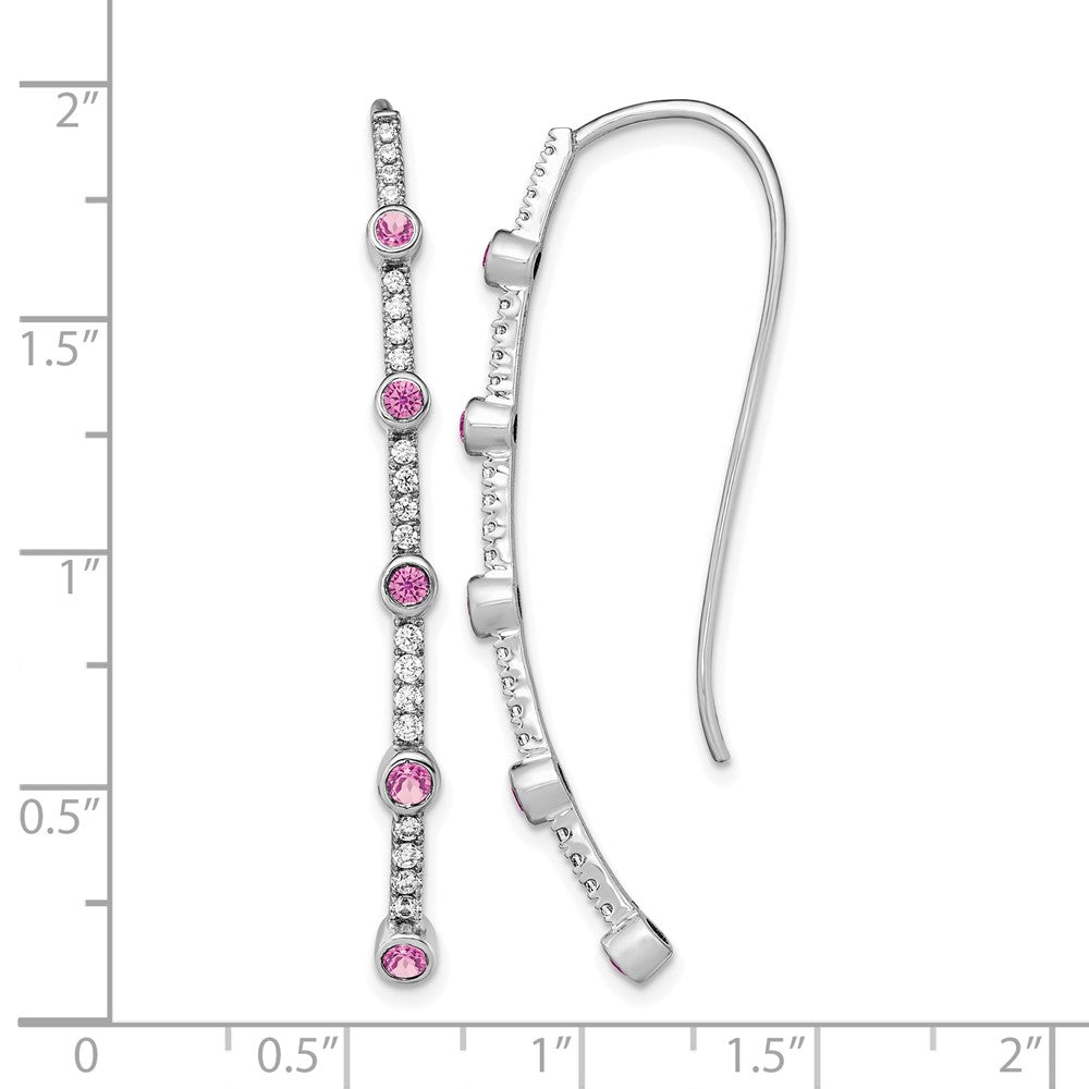 14k White Gold 3/8 Ct. Lab Grown Diamond VS/SI+ G+ and Lab Created Pink Sapphire Threader Earrings