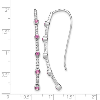 14k White Gold 3/8 Ct. Lab Grown Diamond VS/SI+ G+ and Lab Created Pink Sapphire Threader Earrings