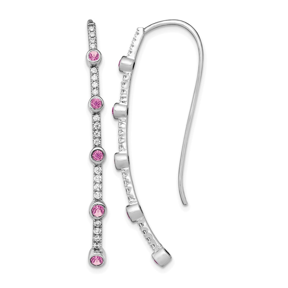 14k White Gold 3/8 Ct. Lab Grown Diamond VS/SI+ G+ and Lab Created Pink Sapphire Threader Earrings