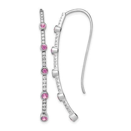 14k White Gold 3/8 Ct. Lab Grown Diamond VS/SI+ G+ and Lab Created Pink Sapphire Threader Earrings