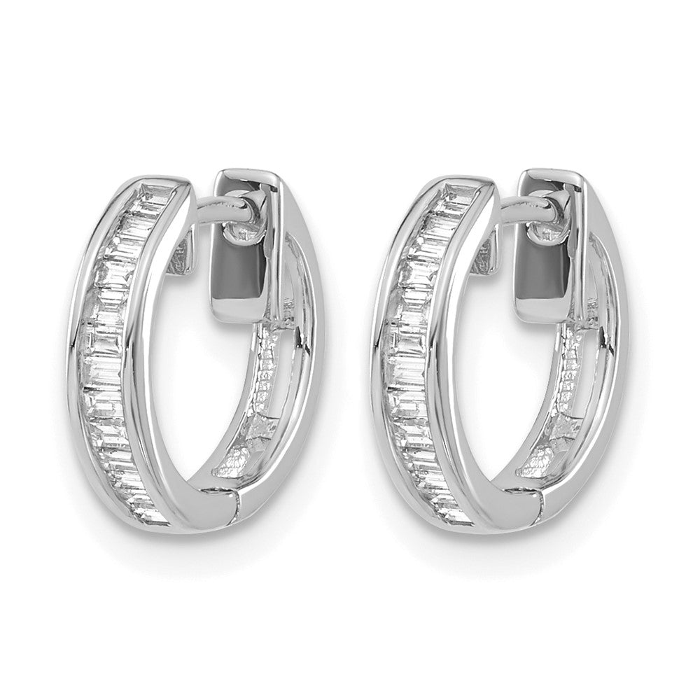14K White Gold Baguette Diamond Hinged Hoop Earrings