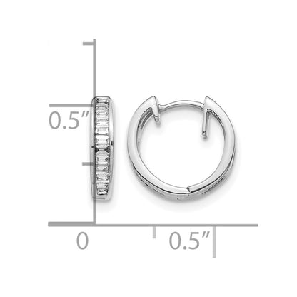 14K White Gold Baguette Diamond Hinged Hoop Earrings