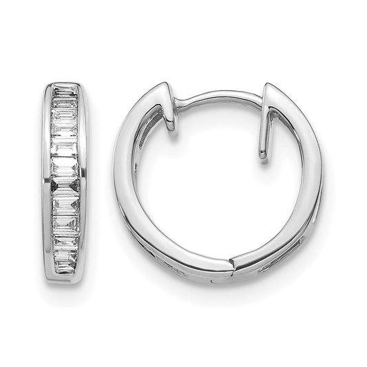 14K White Gold Baguette Diamond Hinged Hoop Earrings
