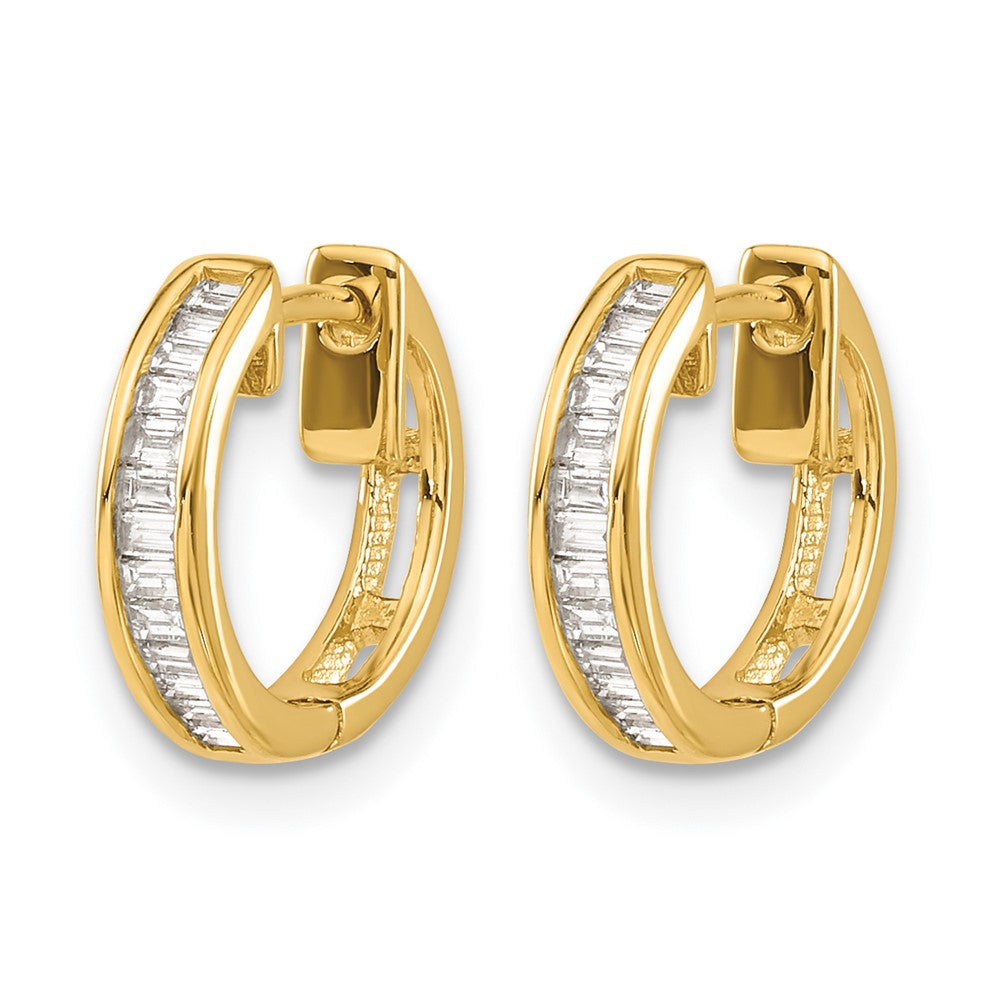 14K Yellow Gold Baguette Diamond Hinged Hoop Earrings