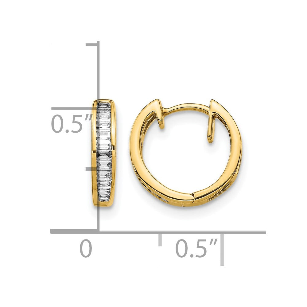 14K Yellow Gold Baguette Diamond Hinged Hoop Earrings