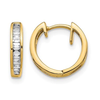 14K Yellow Gold Baguette Diamond Hinged Hoop Earrings