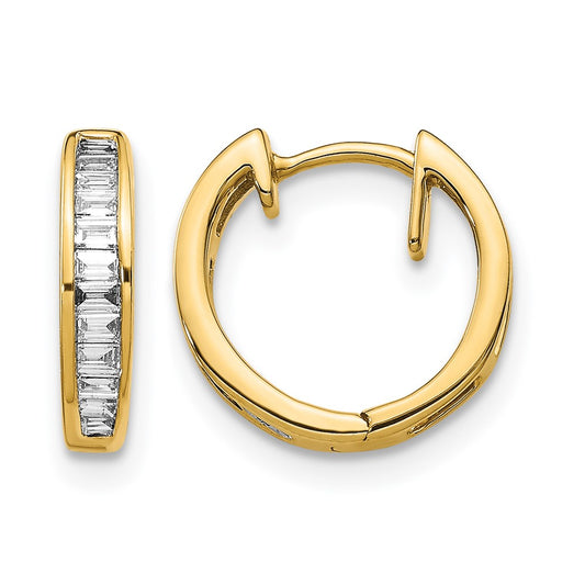 14K Yellow Gold Baguette Diamond Hinged Hoop Earrings
