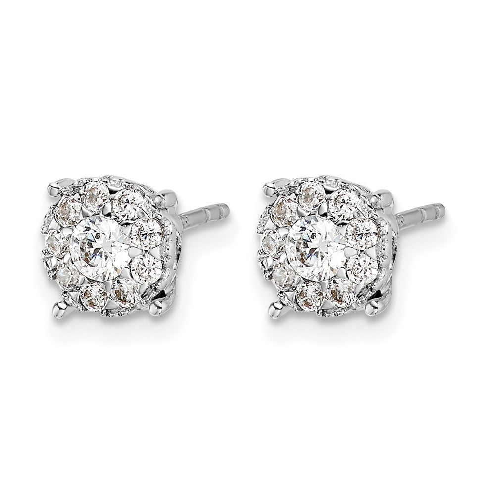 14k White Gold 1 Ct. Lab Grown Diamond VS/SI+ G+ Halo Post Earrings